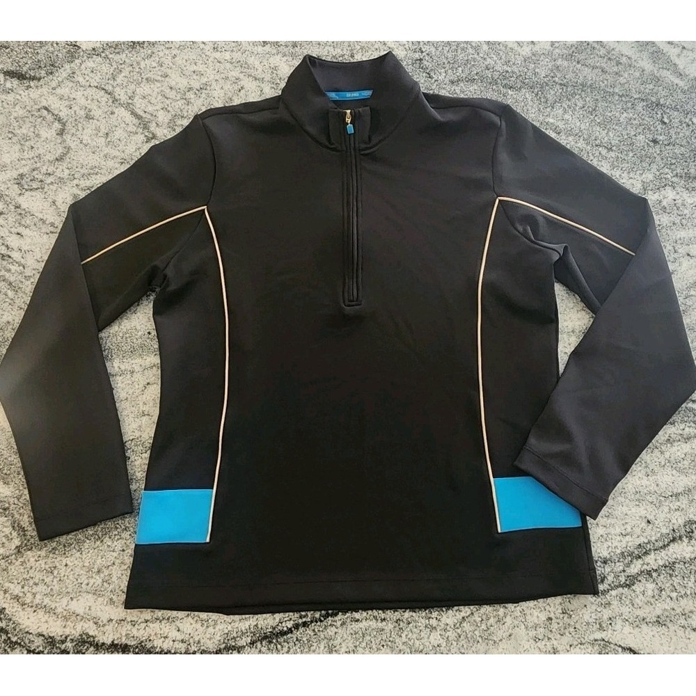 EP PRO TECH 1/4‎ ZIP GOLF PULLOVER WOMENS LARGE BLACK BLUE LONG SLEEVE PERFORM